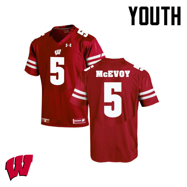 Wisconsin Badgers Youth #5 Tanner McEvoy NCAA Under Armour Authentic Red College Stitched Football Jersey XM40B53RB